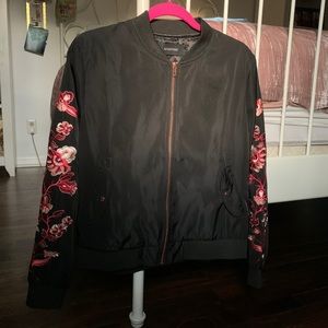Floral embroidered black bomber jacket!